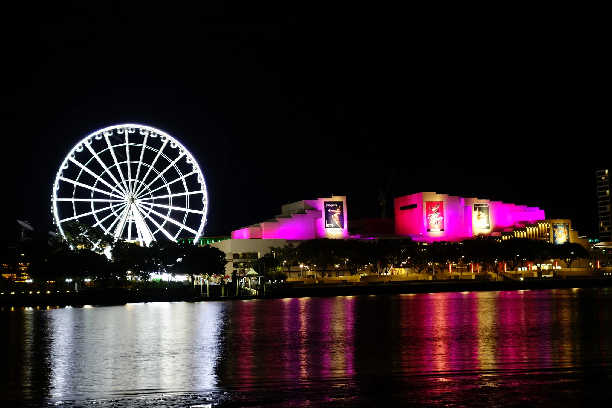 QPAC Brisbane, arts centre and wheel at night QPAC Brisbane, arts centre and wheel at night