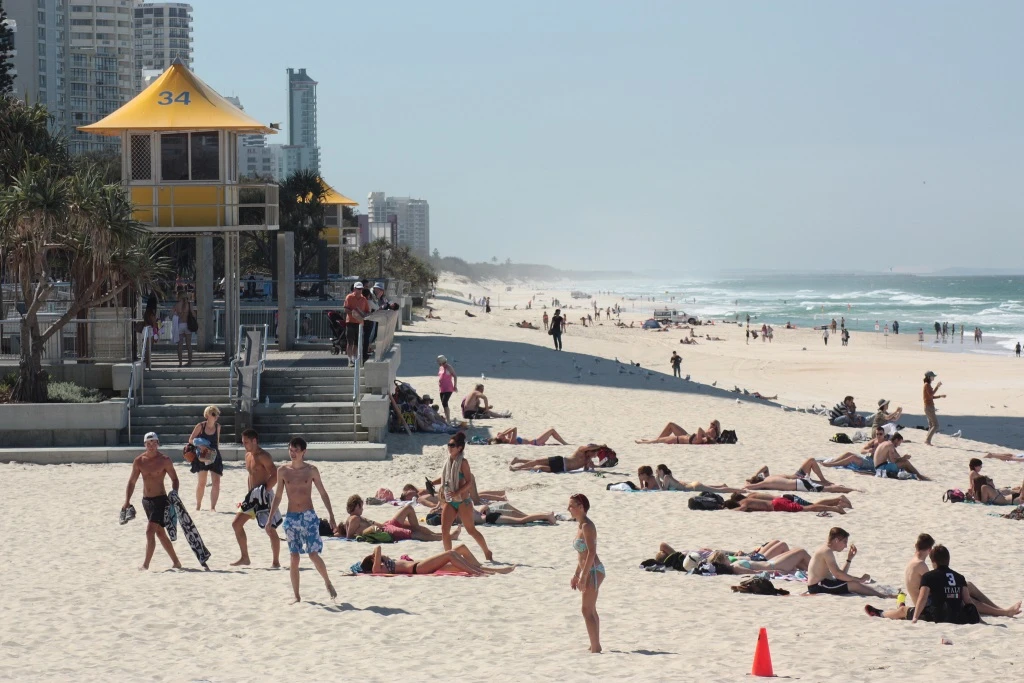 Surfers Paradise beach scene,  late afternoon in Australia.